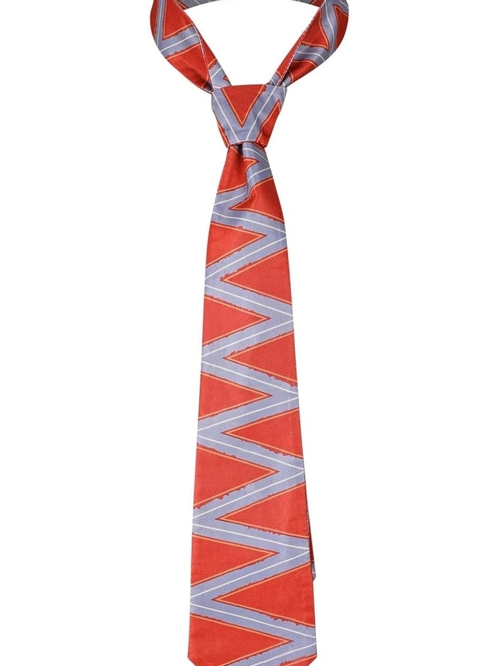 Red and Silver Zigzag Pattern Tie